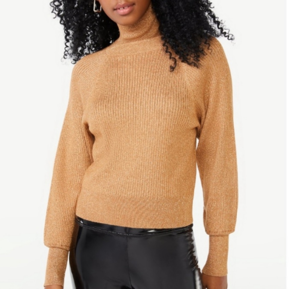 Scoop gold metallic turtleneck sweater. Large (12-14)